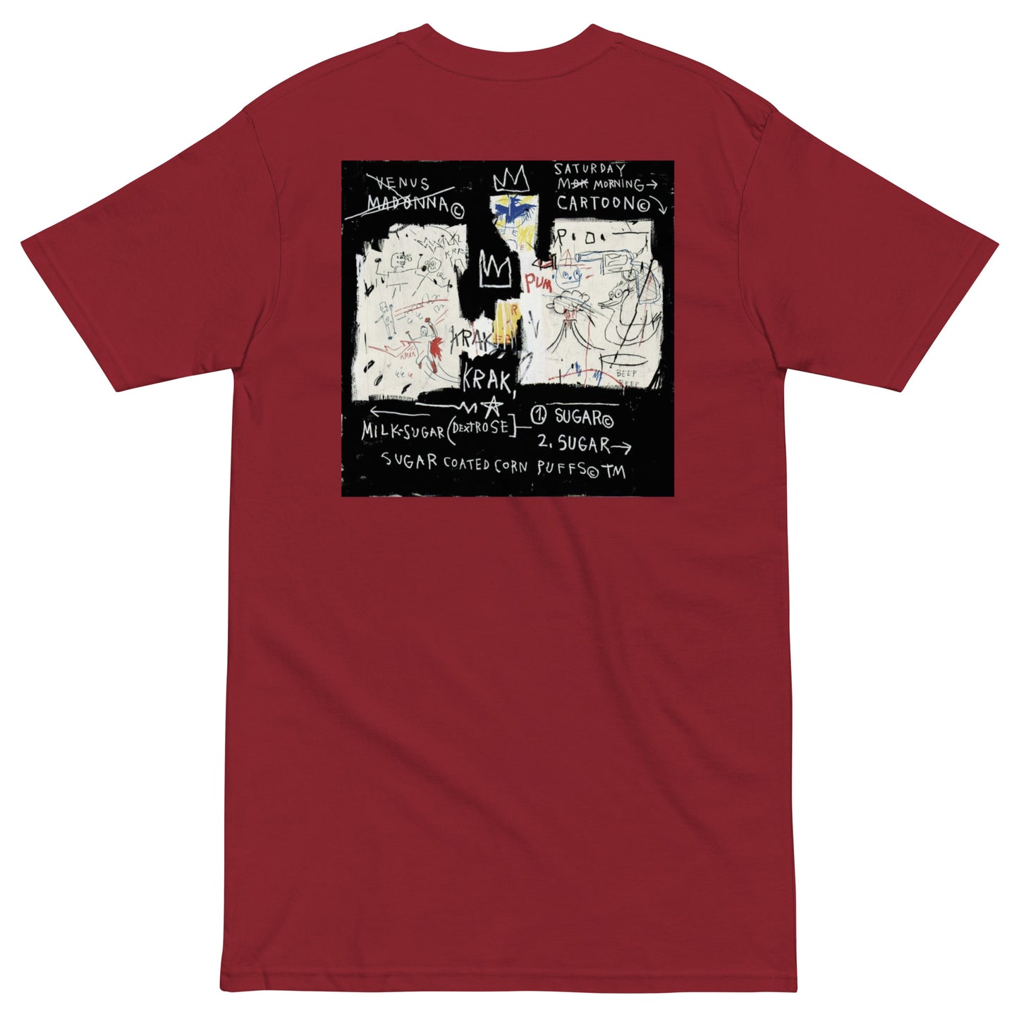 Jean-Michel Basquiat "A Panel of Experts" 1982 Artwork Printed Premium Streetwear Crewneck T-shirt Red