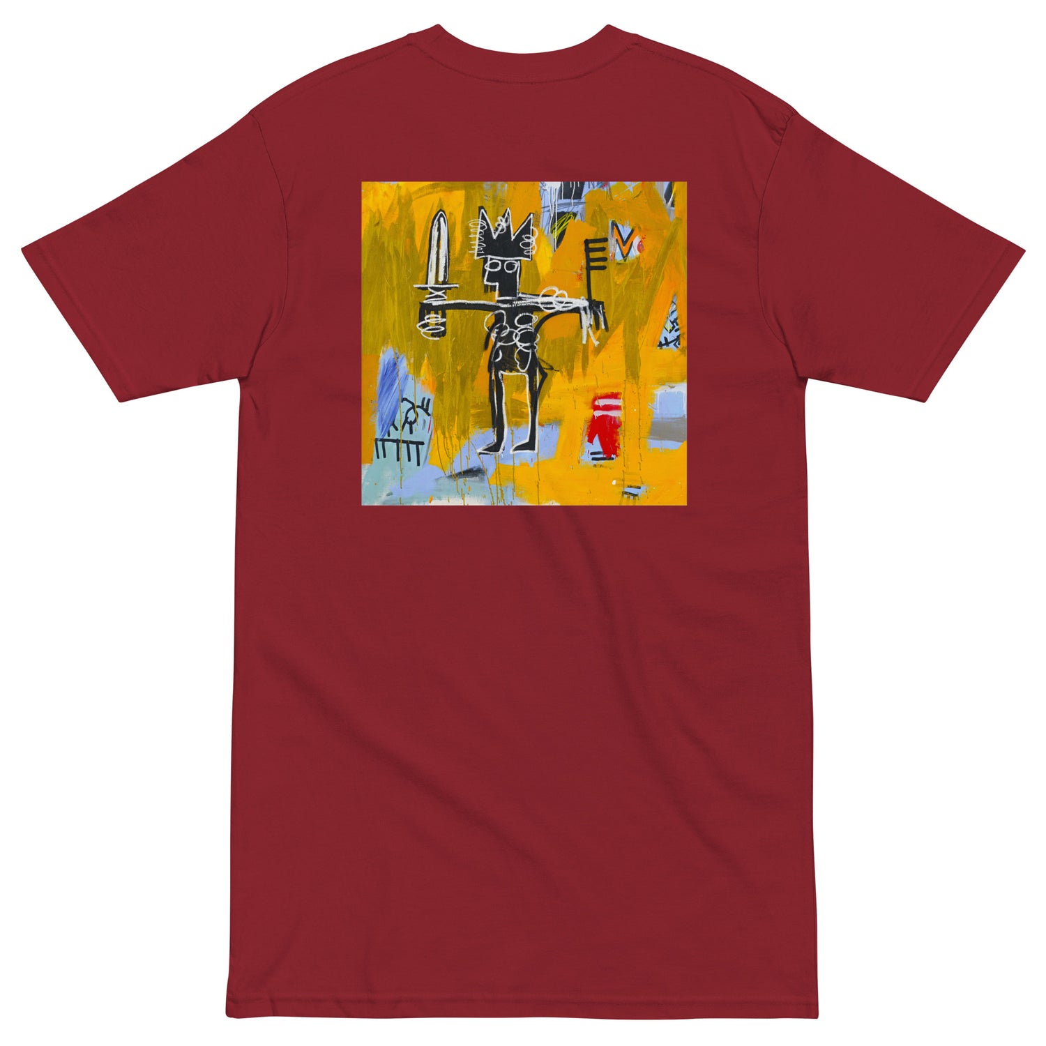 Jean-Michel Basquiat "Julius Caesar on Gold" Artwork Printed Premium Streetwear Crewneck T-shirt Red