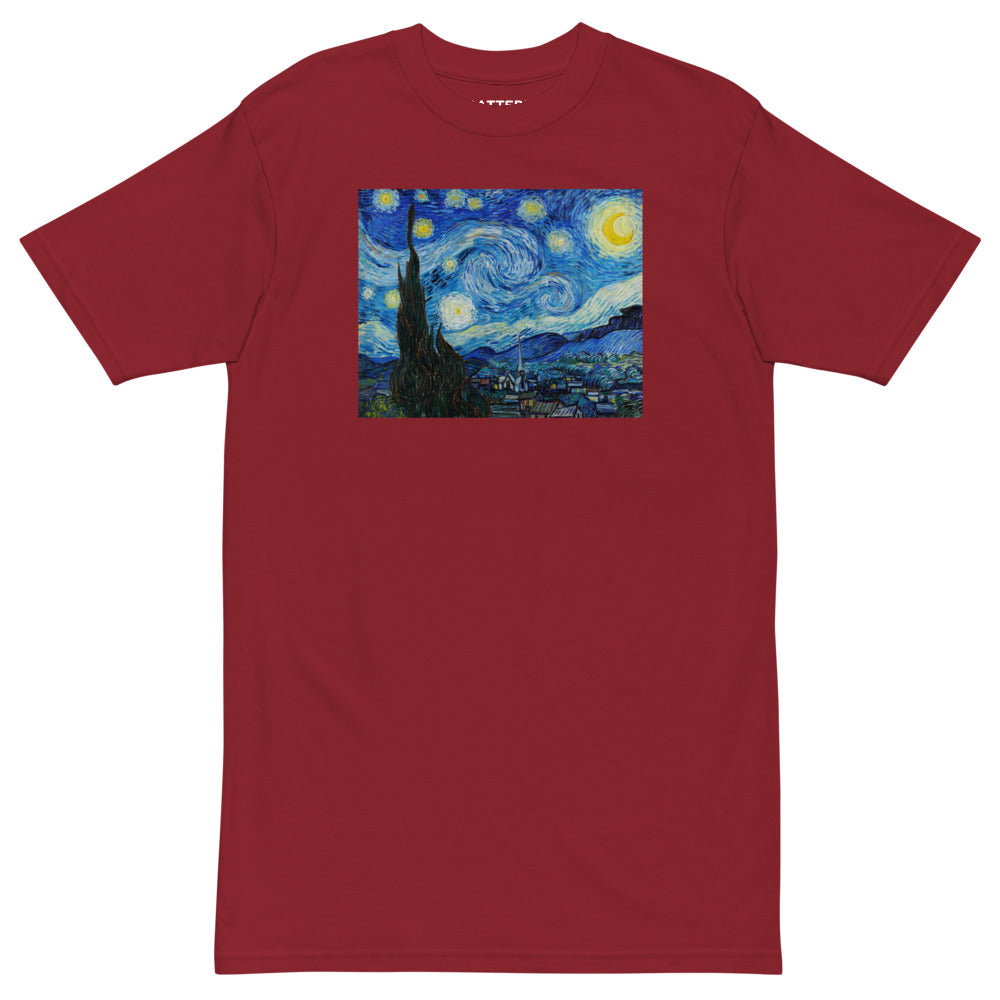 Vincent Van Gogh The Starry Night Painting Printed Premium Red T-shirt Streetwear