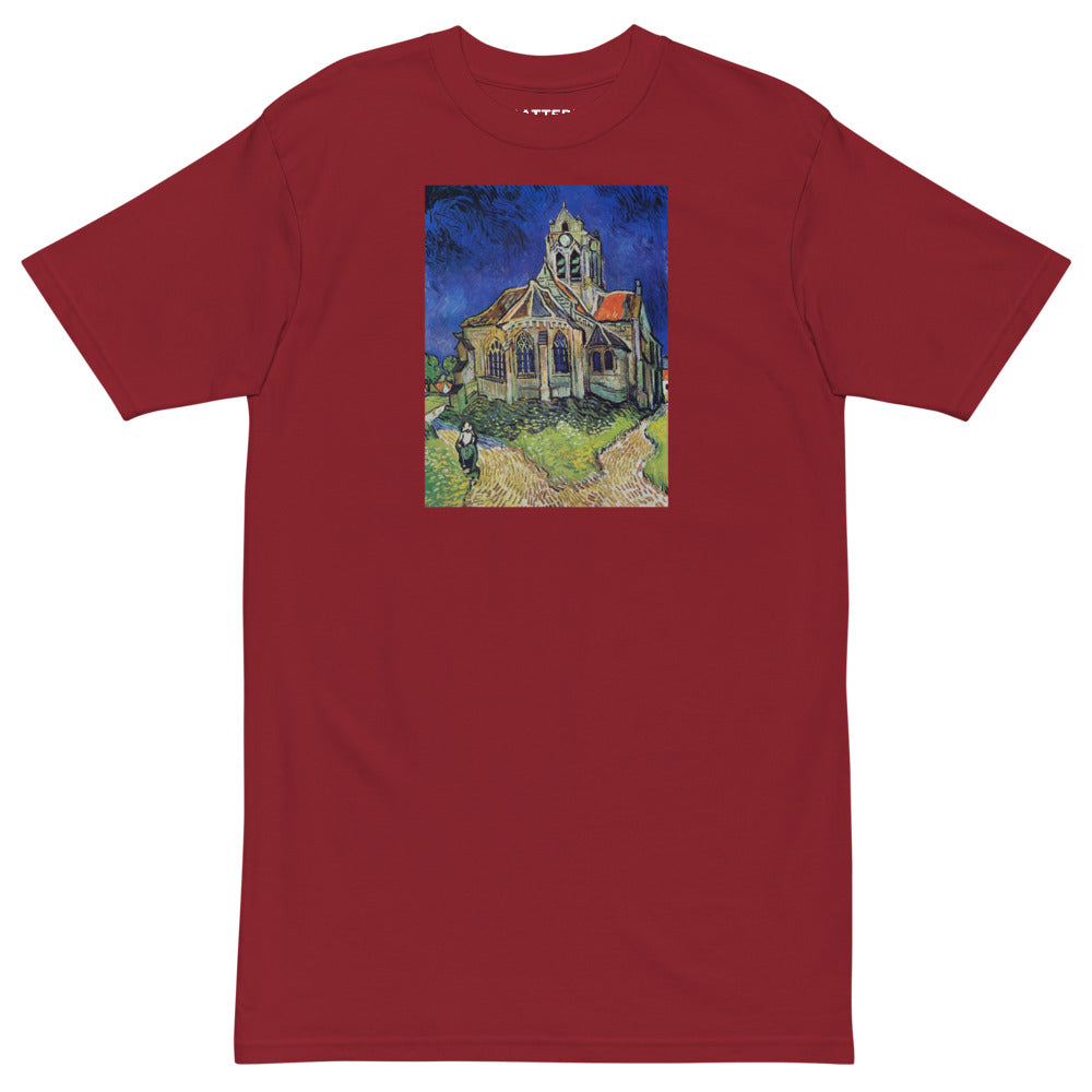 Vincent Van Gogh The Church at Auvers Painting Printed Premium Red T-shirt Streetwear