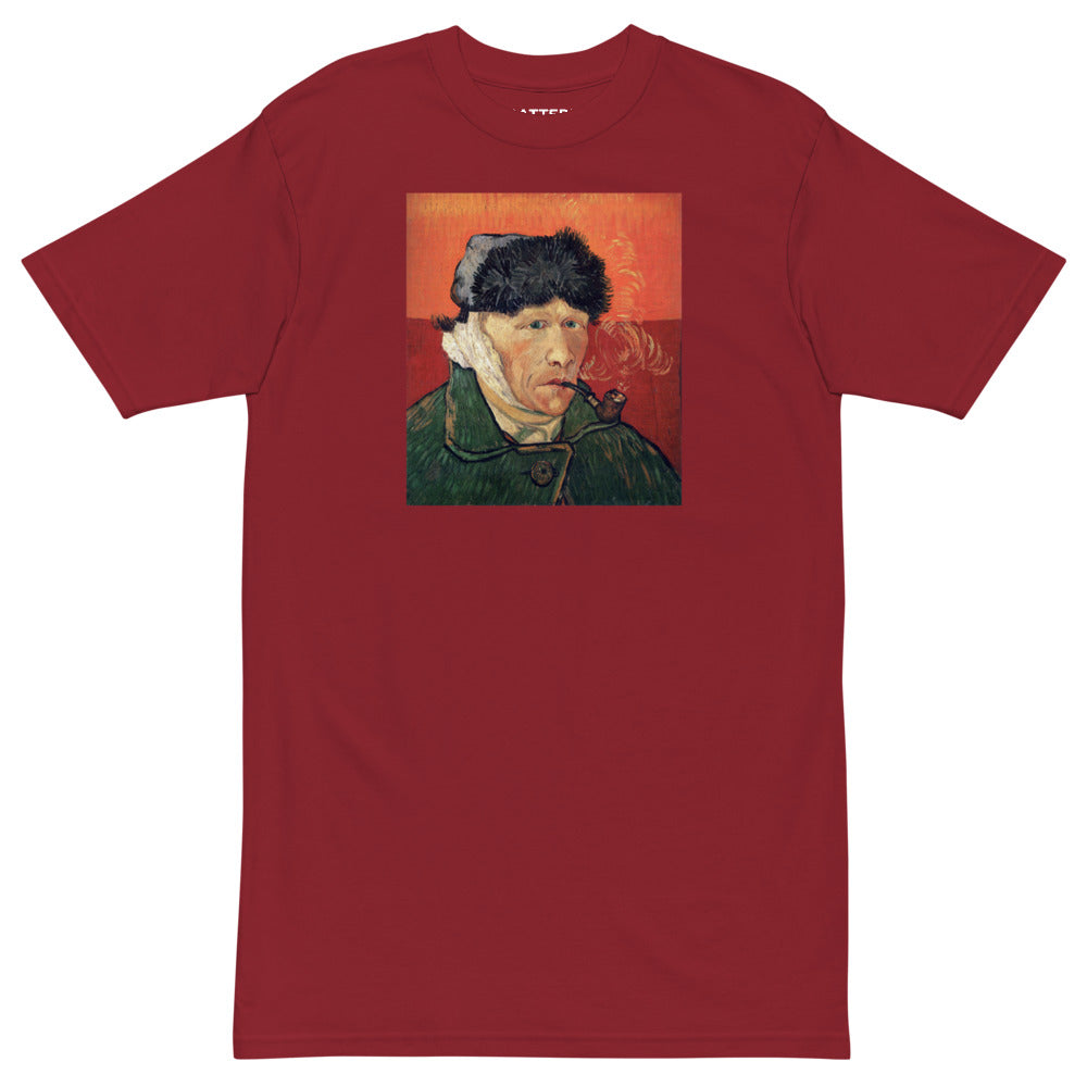 Vincent Van Gogh Self-Portrait with Bandaged Ear and Pipe (1889) Painting Printed Premium Red T-shirt Streetwear