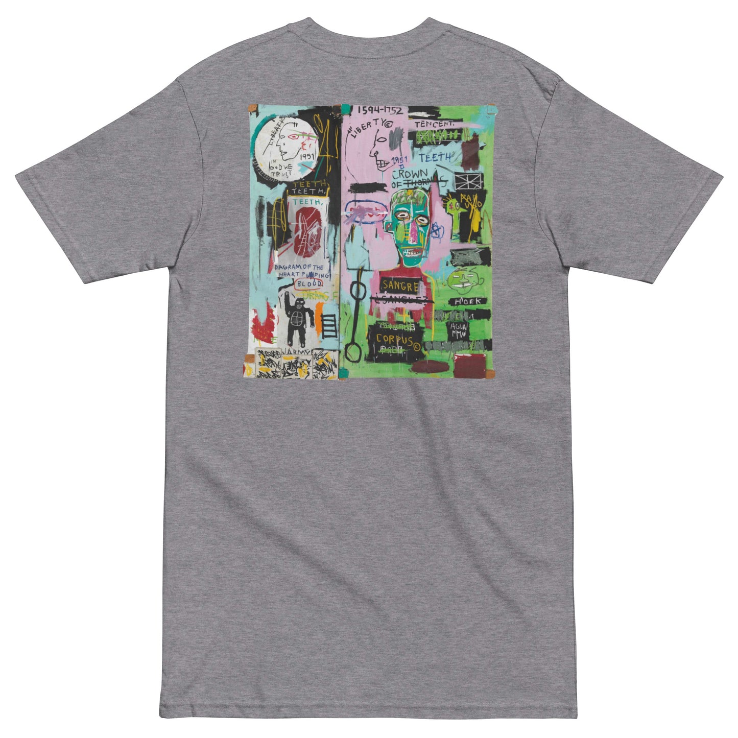 Jean-Michel Basquiat "In Italian" Artwork Embroidered and Printed Premium Streetwear T-Shirt Grey