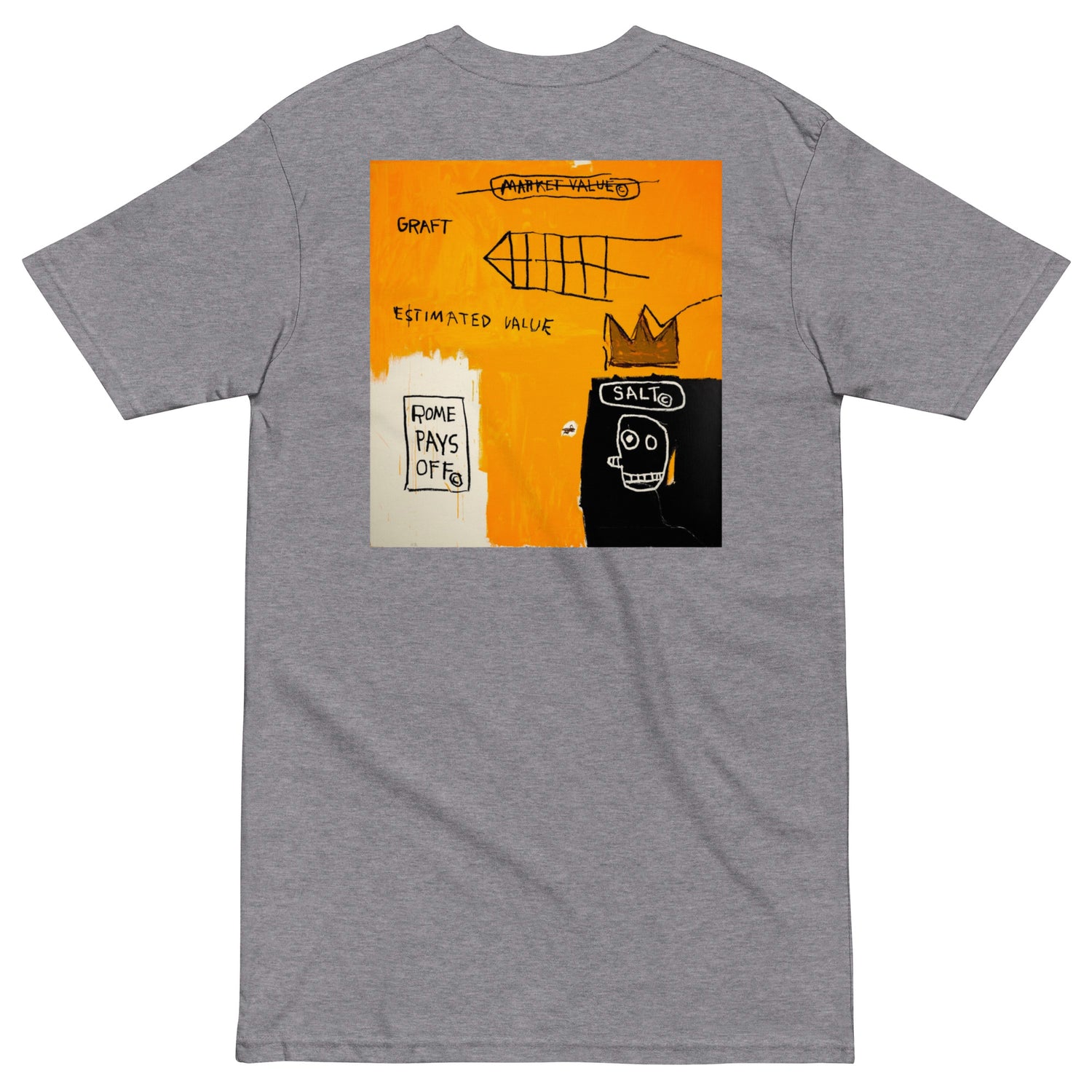 Jean-Michel Basquiat "Rome Pays Off" Artwork Printed Premium Streetwear Crewneck T-shirt Grey
