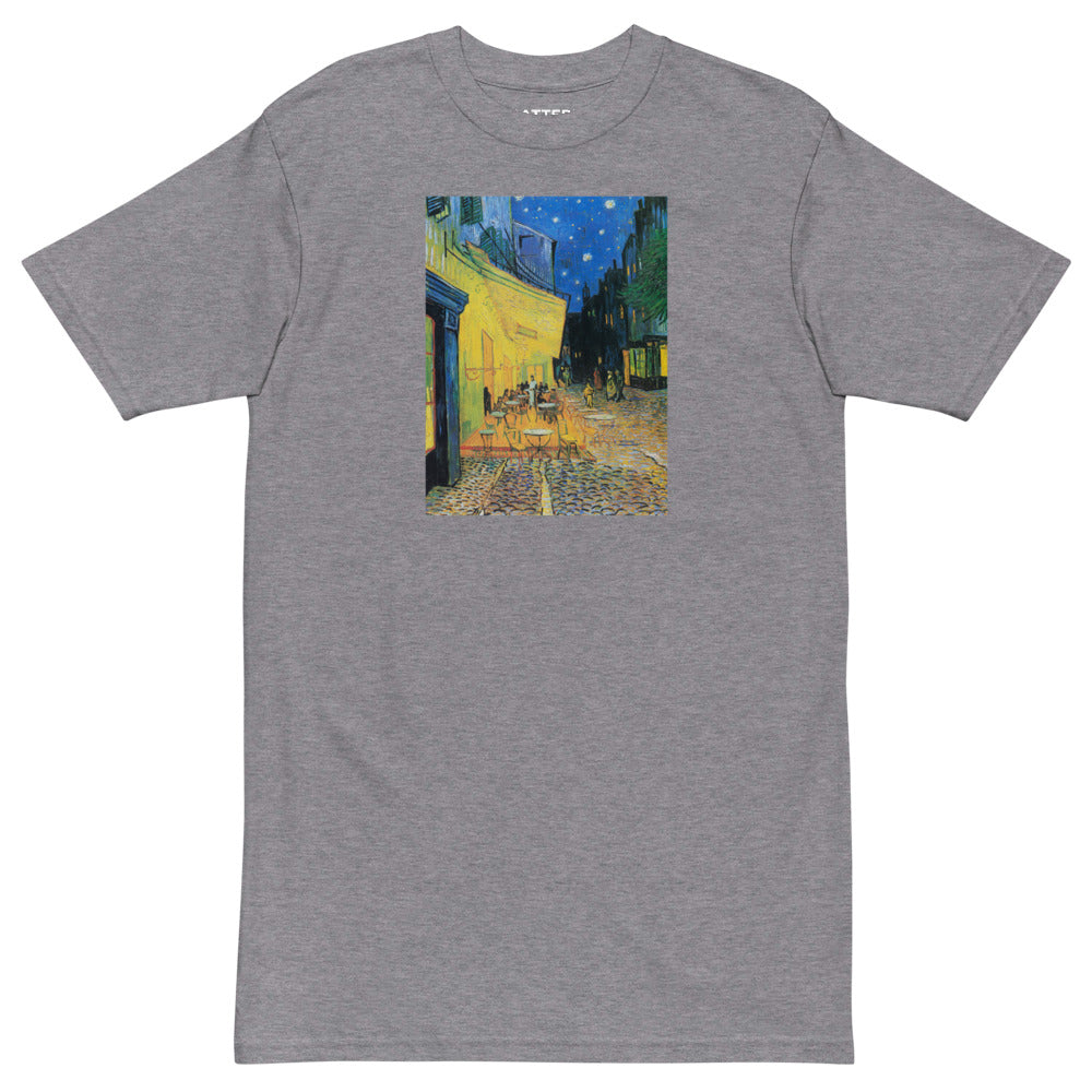 Vincent Van Gogh Café Terrace at Night Painting Printed Premium Grey T-Shirt Streetwear