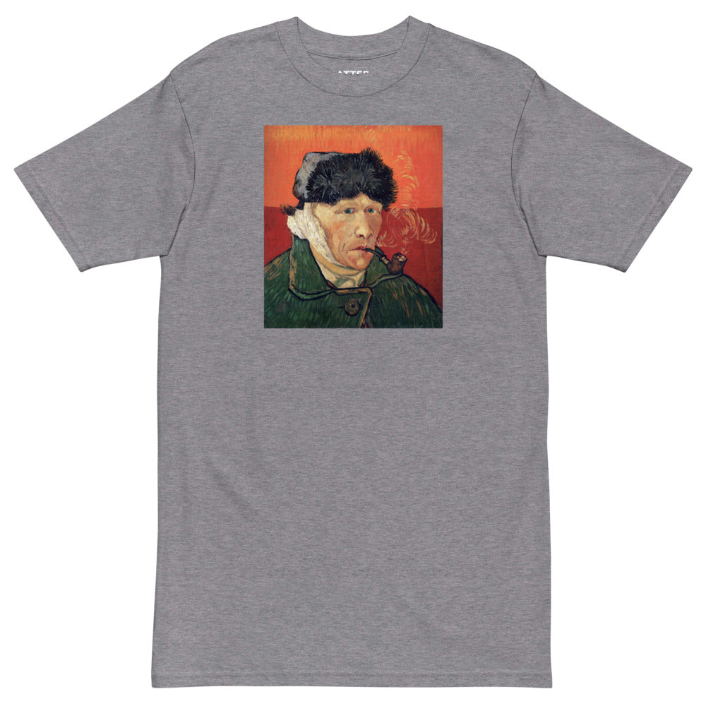 Vincent Van Gogh Self-Portrait with Bandaged Ear and Pipe (1889) Painting Printed Premium Grey T-shirt Streetwear