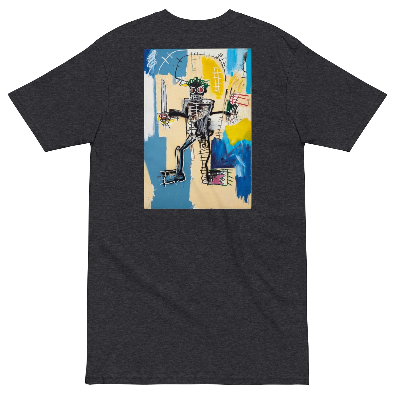 Jean-Michel Basquiat "Warrior" 1982 Artwork Embroidered + Printed Premium Streetwear T-shirt Charcoal Grey