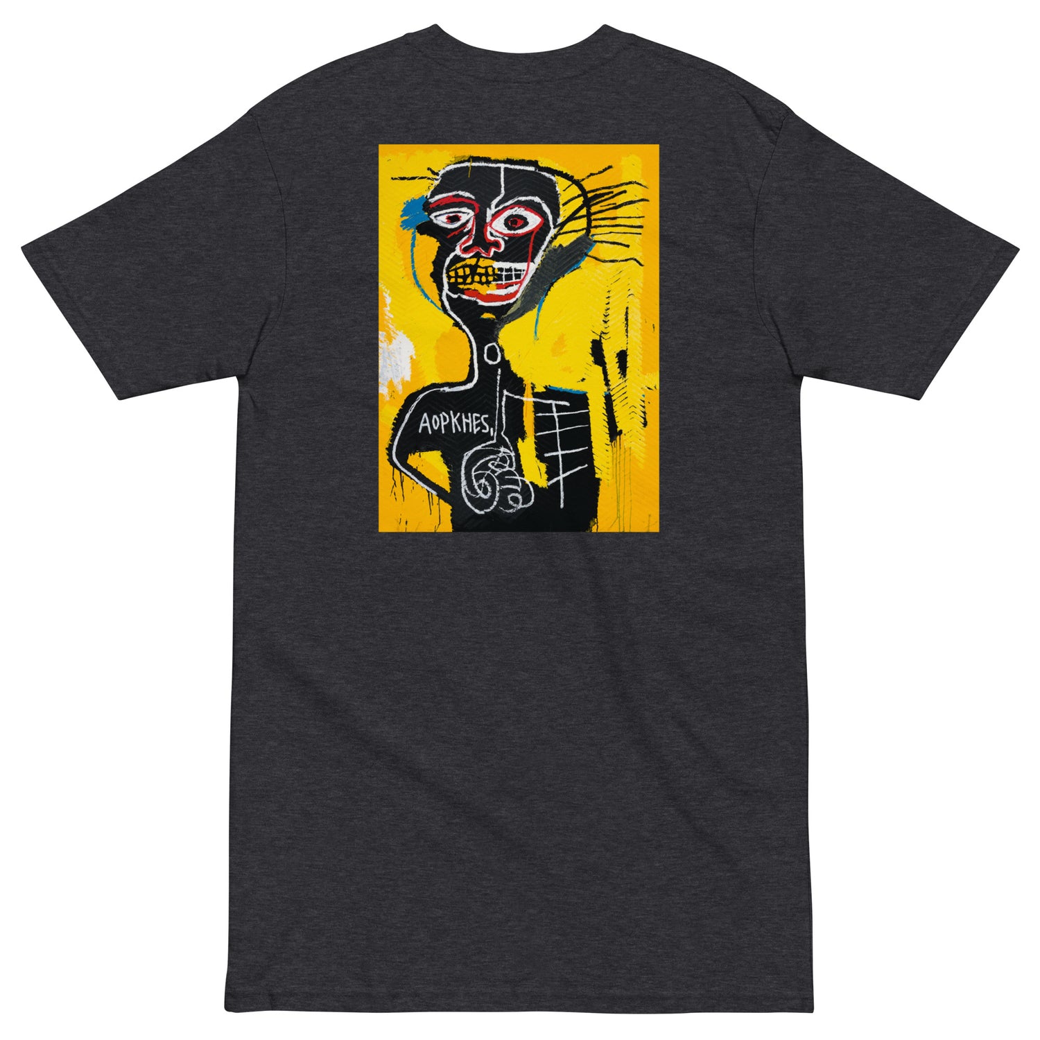 Jean-Michel Basquiat "Cabeza" Artwork Printed Premium Streetwear Crewneck T-shirt Charcoal Grey