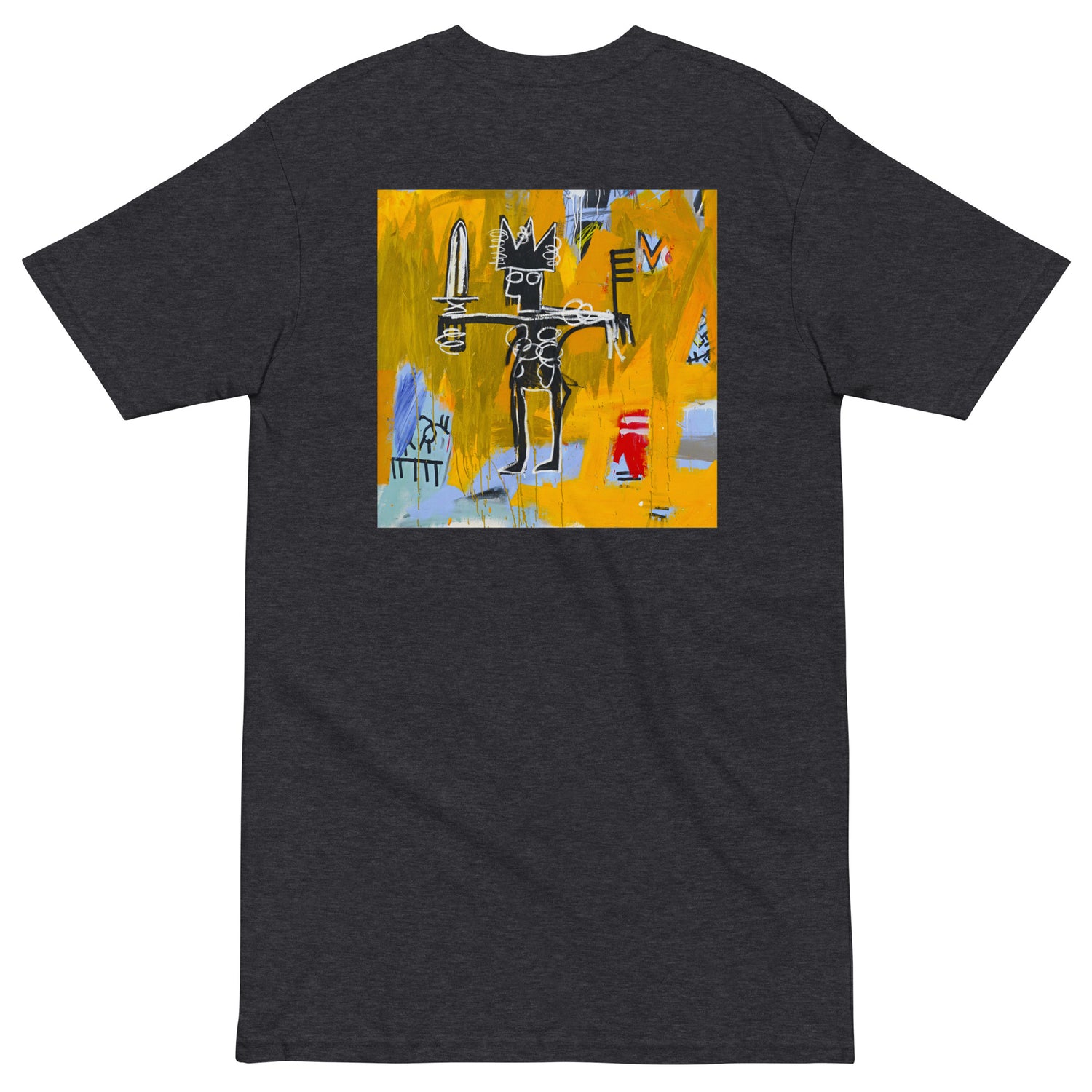 Jean-Michel Basquiat "Julius Caesar on Gold" Artwork Printed Premium Streetwear Crewneck T-shirt Charcoal Grey