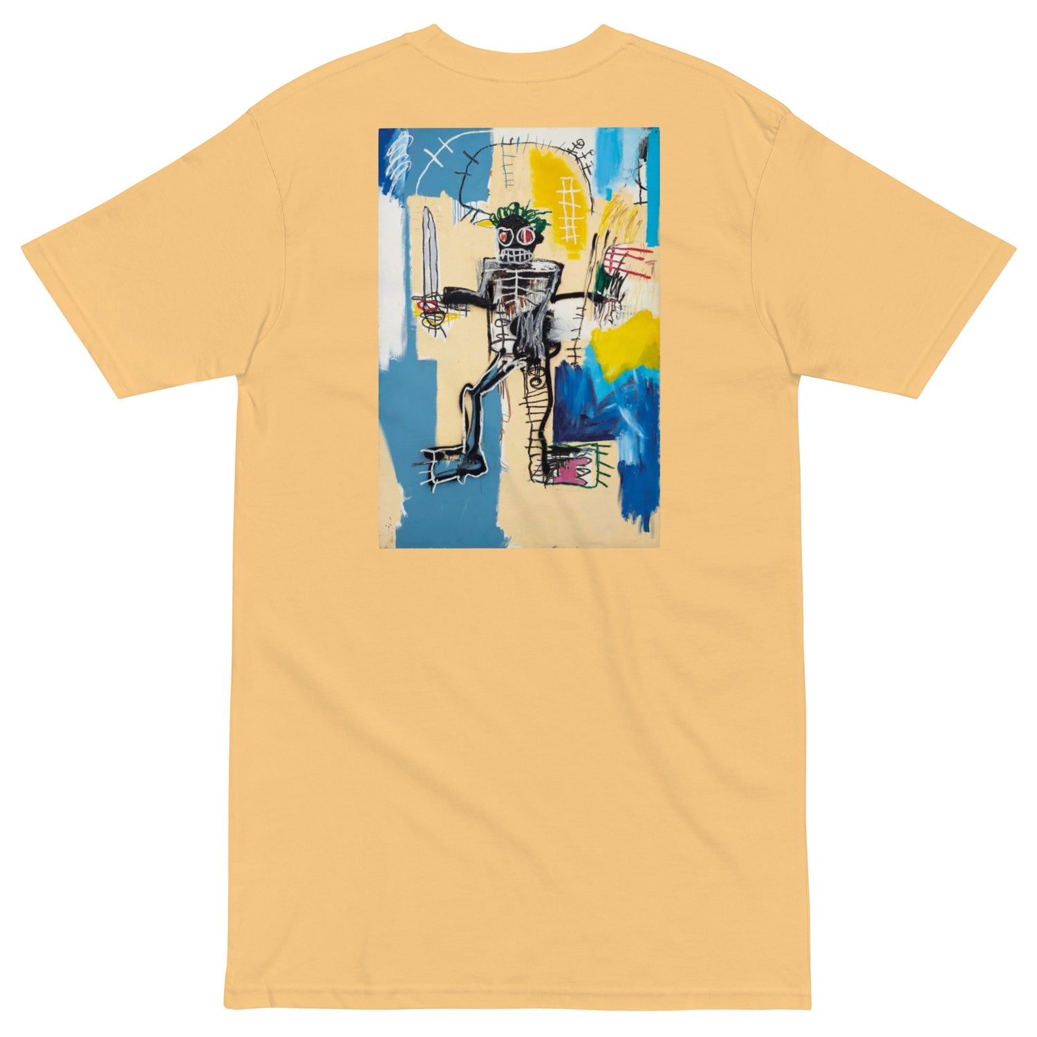 Jean-Michel Basquiat "Warrior" 1982 Artwork Embroidered + Printed Premium Streetwear T-shirt Yellow