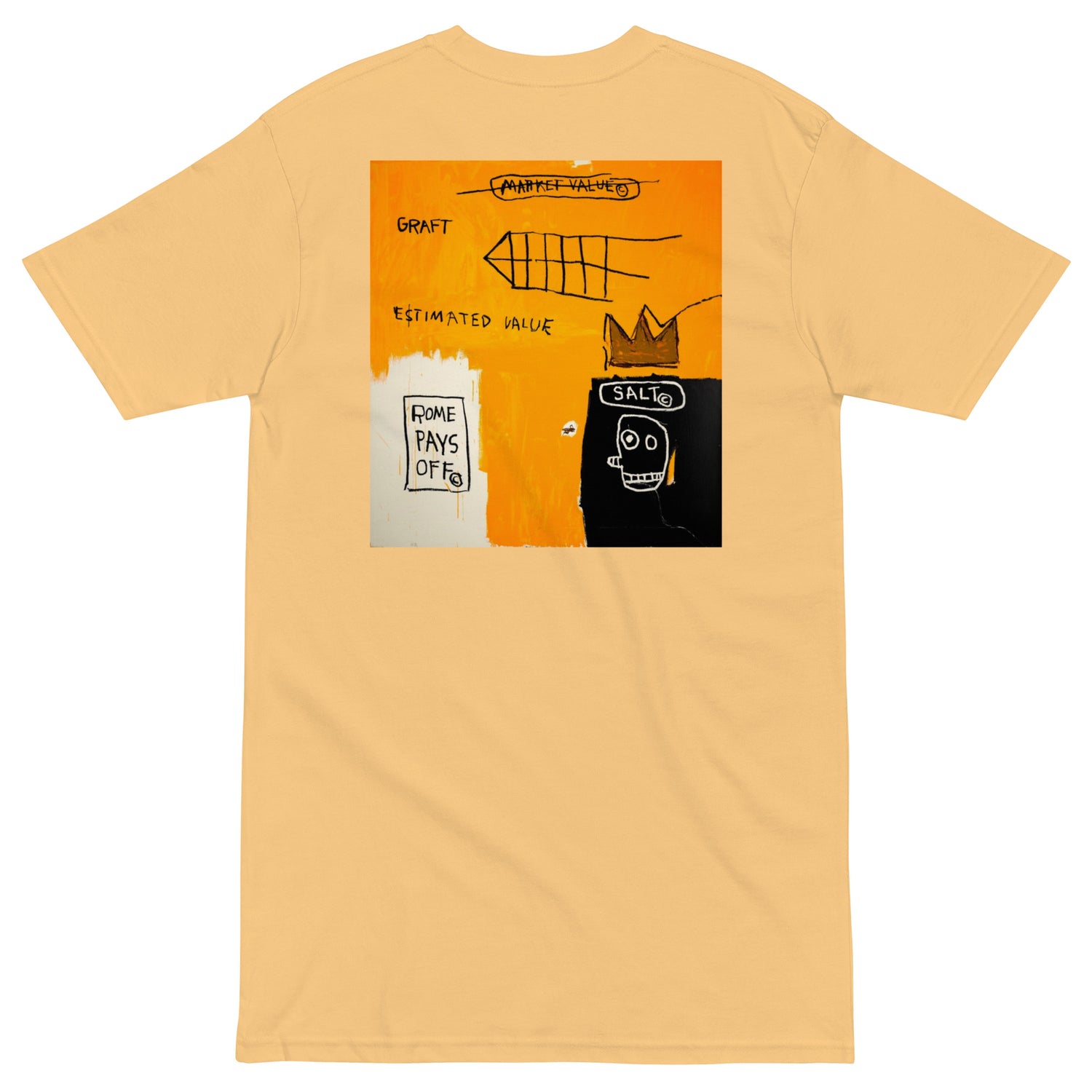 Jean-Michel Basquiat "Rome Pays Off" Artwork Printed Premium Streetwear Crewneck T-shirt Yellow