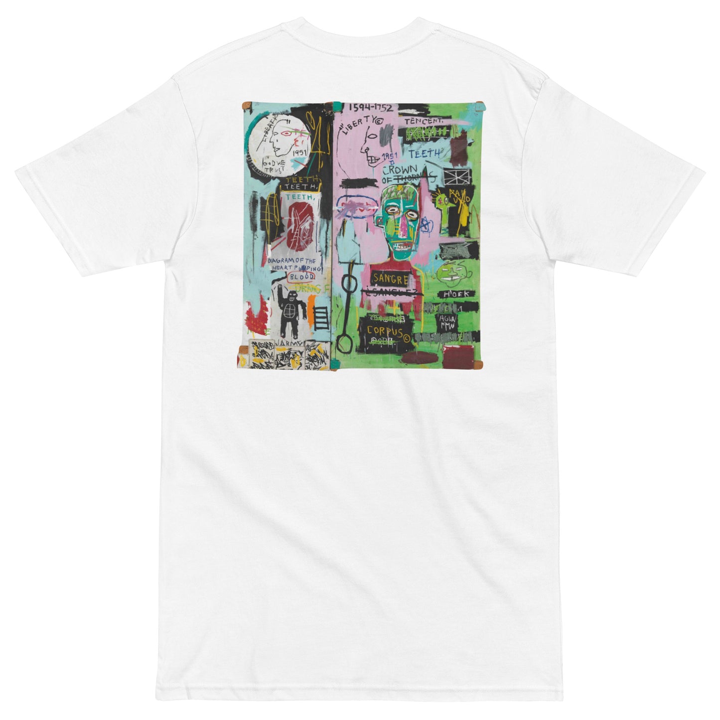 Jean-Michel Basquiat "In Italian" Artwork Embroidered and Printed Premium Streetwear T-Shirt White