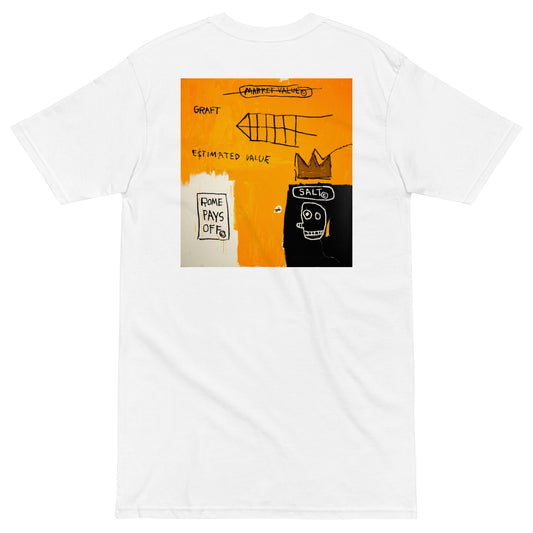 Jean-Michel Basquiat "Rome Pays Off" Artwork Printed Premium Streetwear Crewneck T-shirt White