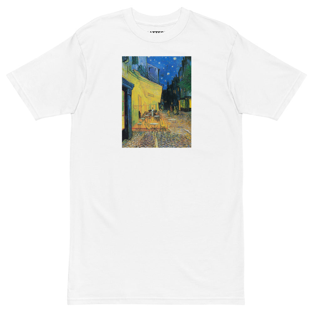 Vincent Van Gogh Café Terrace at Night Painting Printed Premium White T-Shirt Streetwear