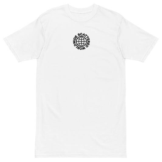 White Embroidered Worldwide Logo Premium Crewneck T-shirt
