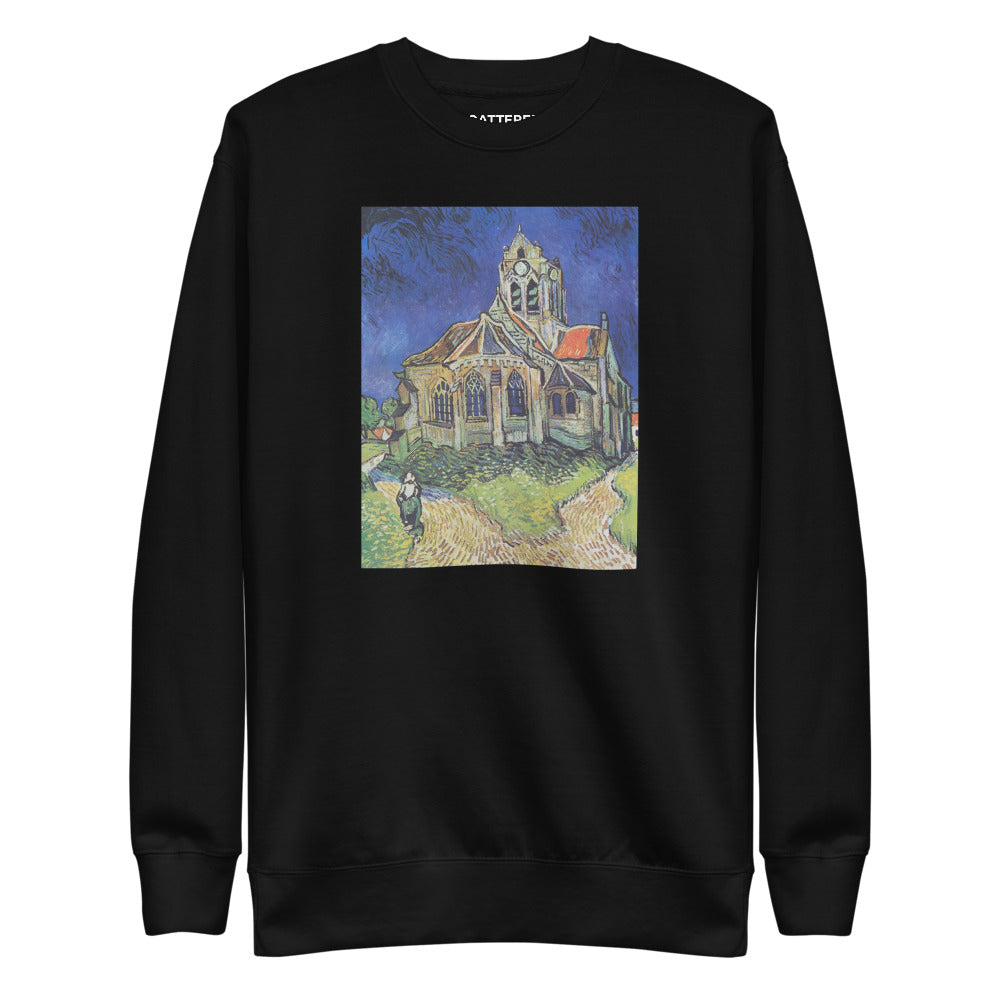 Vincent Van Gogh The Church at Auvers Painting Printed Premium Black Crewneck Sweatshirt Streetwear