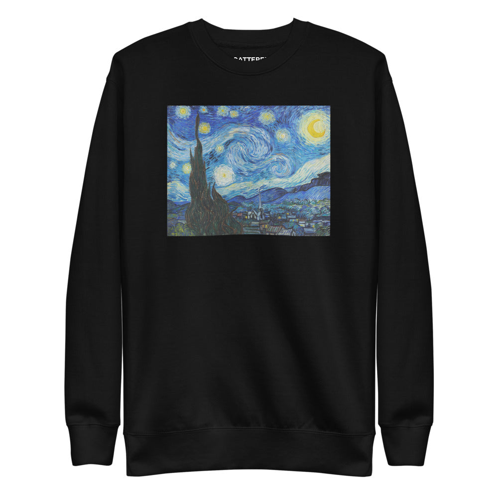 Vincent Van Gogh The Starry Night Painting Printed Premium Black Crewneck Sweatshirt Streetwear