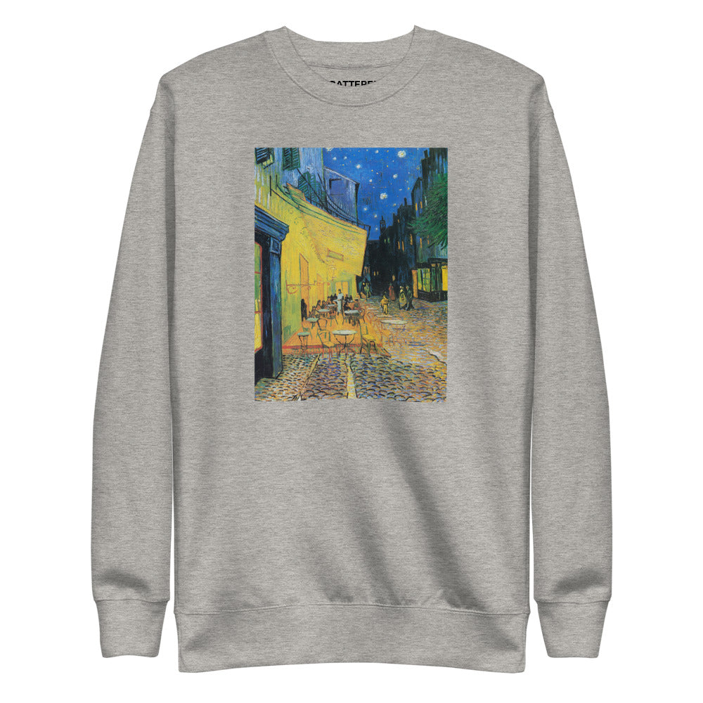 Vincent Van Gogh Café Terrace at Night Painting Printed Premium Grey Crewneck Sweatshirt Streetwear