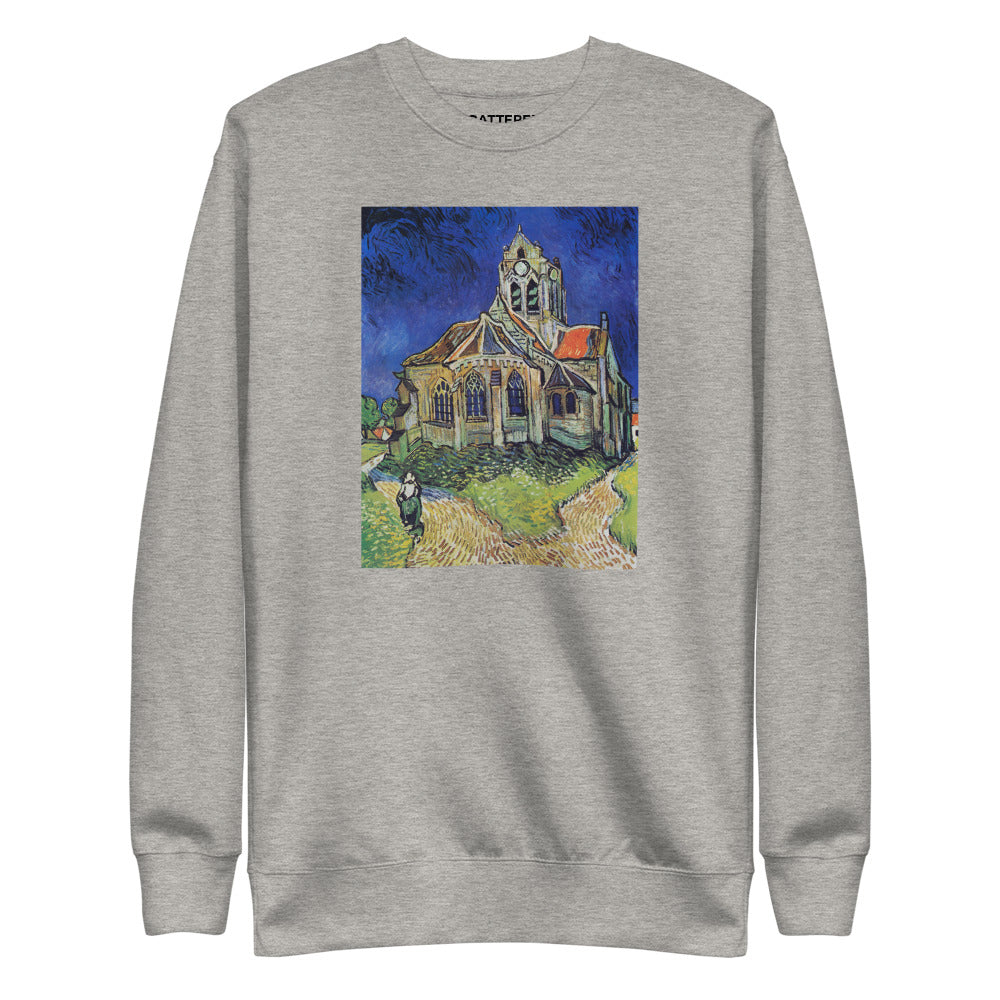 Vincent Van Gogh The Church at Auvers Painting Printed Premium Grey Crewneck Sweatshirt Streetwear