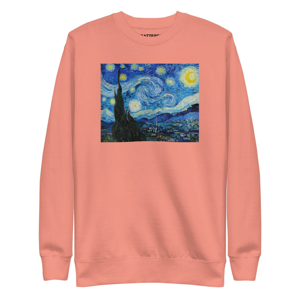 Vincent Van Gogh The Starry Night Painting Printed Premium Salmon Pink Crewneck Sweatshirt Streetwear