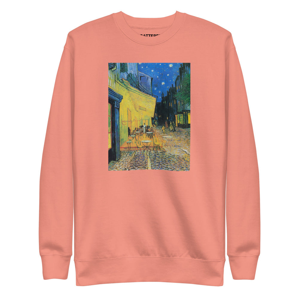 Vincent Van Gogh Café Terrace at Night Painting Printed Premium Salmon Pink Crewneck Sweatshirt Streetwear