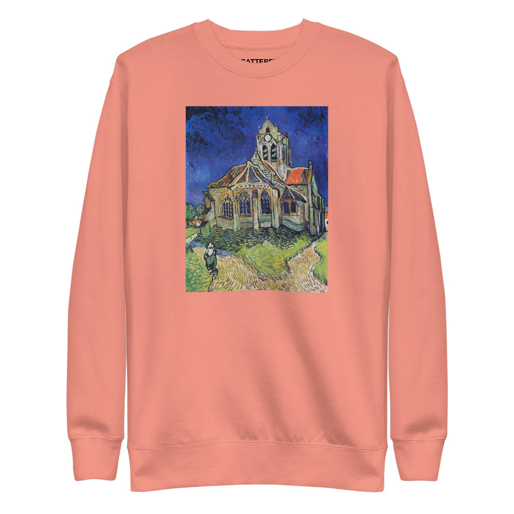 Vincent Van Gogh The Church at Auvers Painting Printed Premium Salmon Pink Crewneck Sweatshirt Streetwear