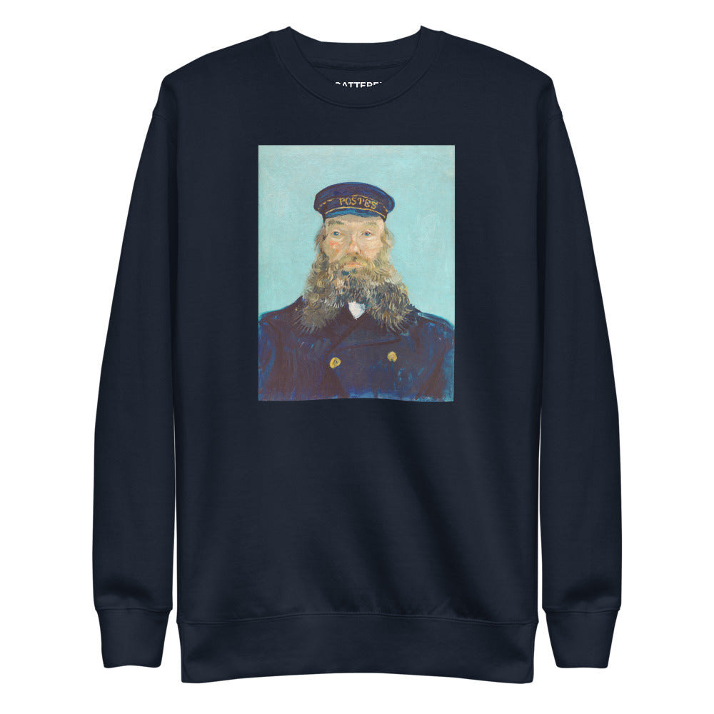 Vincent Van Gogh Portrait of Postman Roulin Painting Printed Premium Navy Blue Crewneck Sweatshirt Streetwear