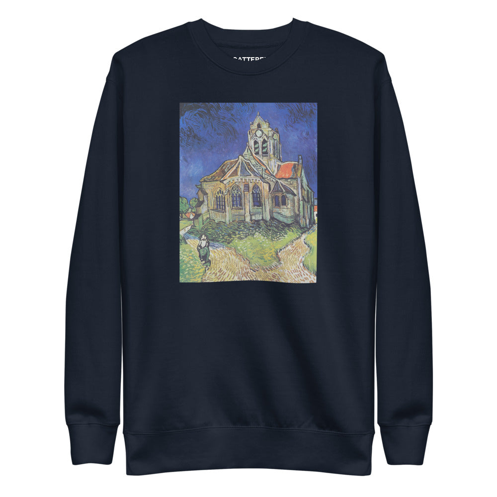 Vincent Van Gogh The Church at Auvers Painting Printed Premium Navy Blue Crewneck Sweatshirt Streetwear