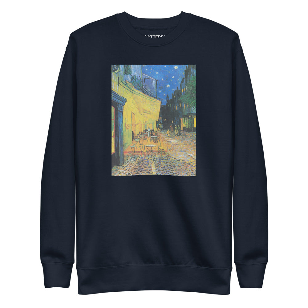 Vincent Van Gogh Café Terrace at Night Painting Printed Premium Navy Blue Crewneck Sweatshirt Streetwear