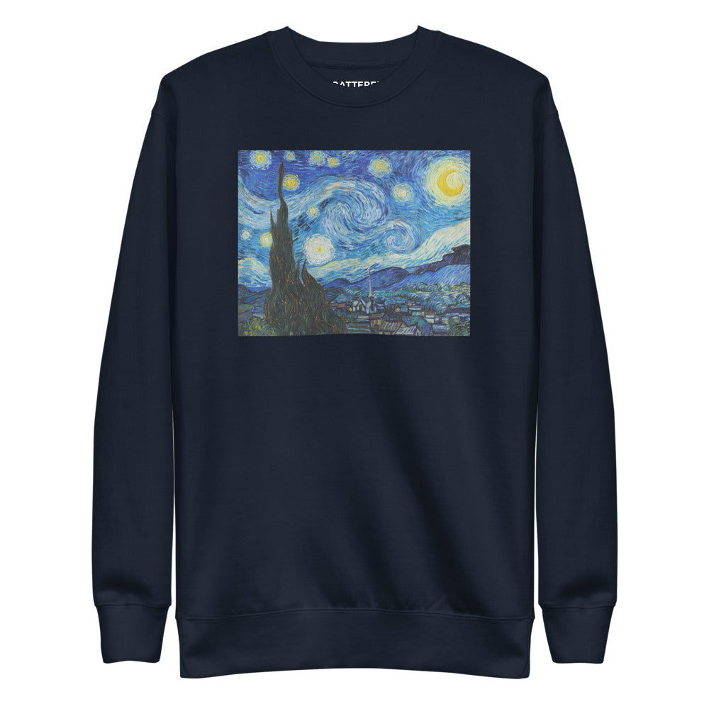 Vincent Van Gogh The Starry Night Painting Printed Premium Navy Blue Crewneck Sweatshirt Streetwear
