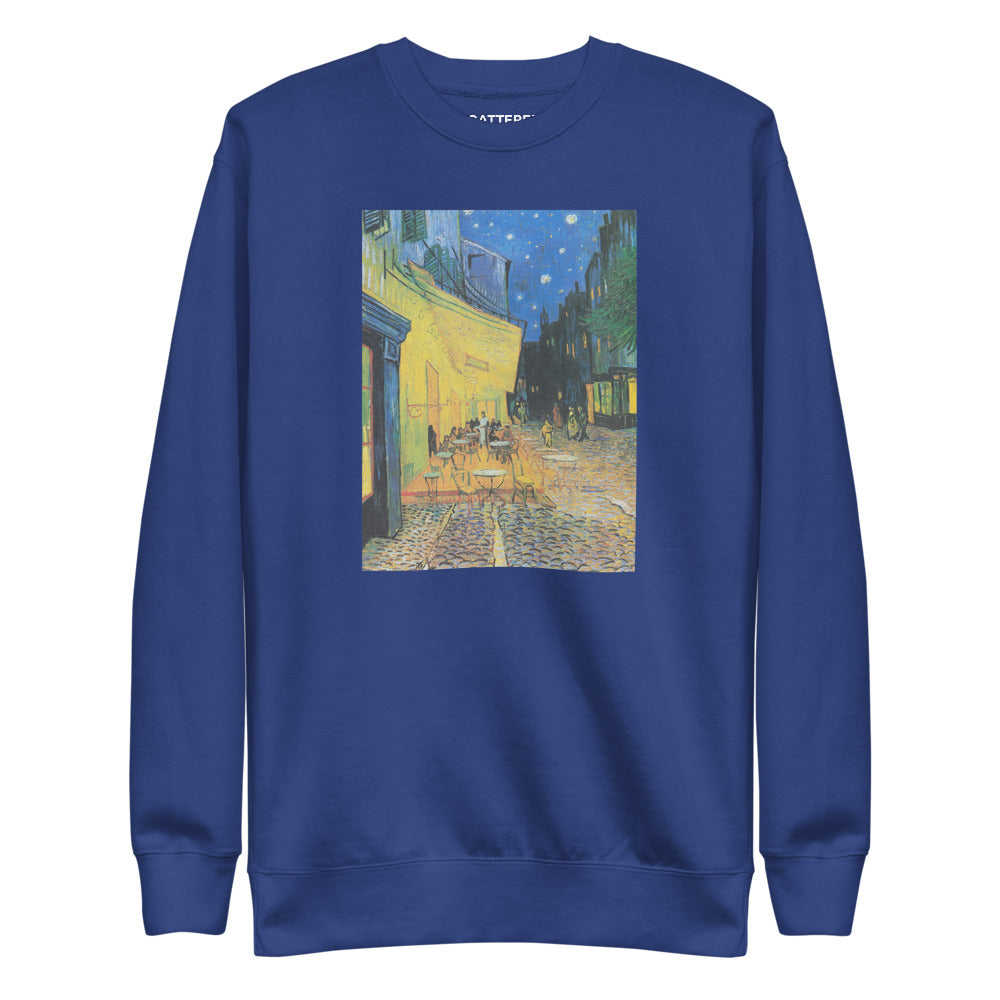 Vincent Van Gogh Café Terrace at Night Painting Printed Premium Royal Blue Crewneck Sweatshirt Streetwear