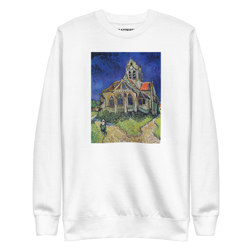 Vincent Van Gogh The Church at Auvers Painting Printed Premium White Crewneck Sweatshirt Streetwear