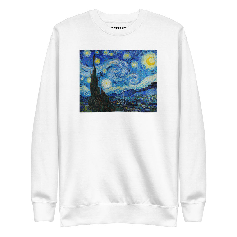 Vincent Van Gogh The Starry Night Painting Printed Premium White Crewneck Sweatshirt Streetwear