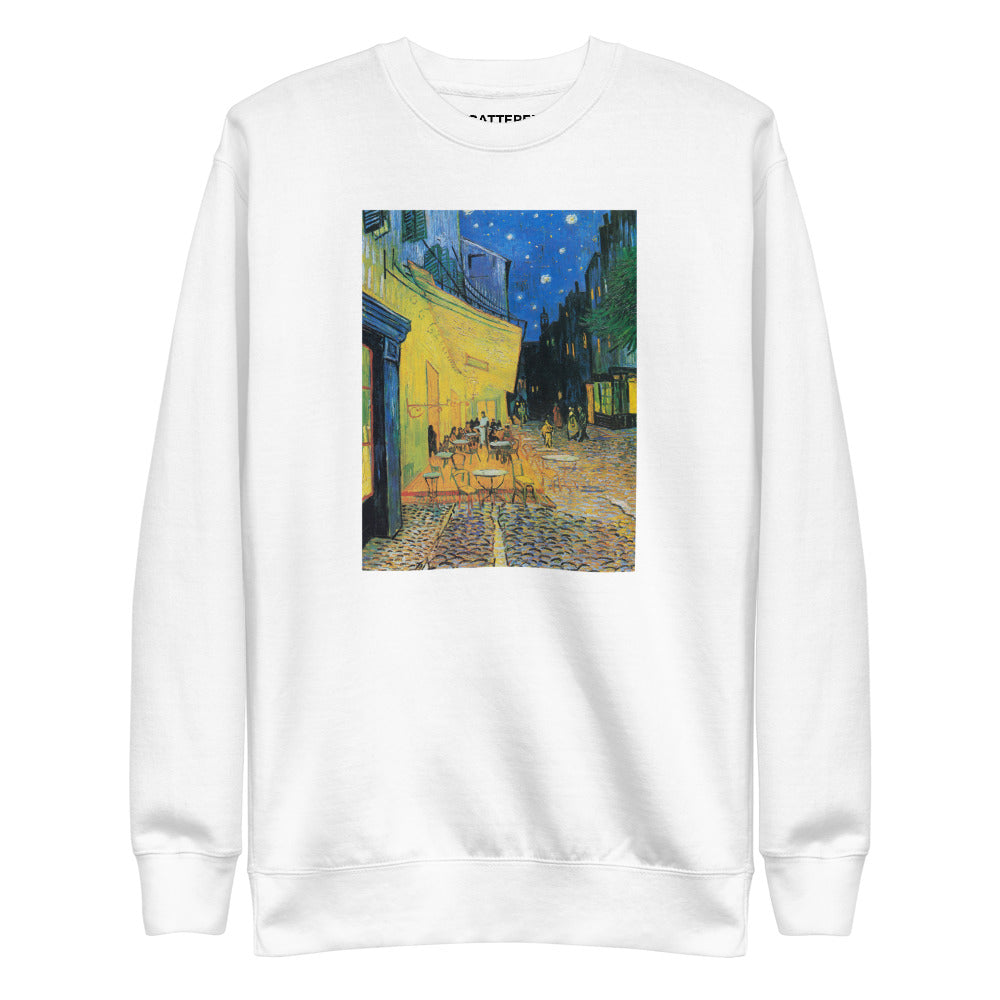 Vincent Van Gogh Café Terrace at Night Painting Printed Premium White Crewneck Sweatshirt Streetwear