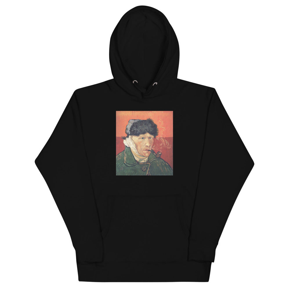 Vincent Van Gogh Self-Portrait with Bandaged Ear and Pipe (1889) Painting Printed Premium Black Hoodie Sweatshirt Streetwear
