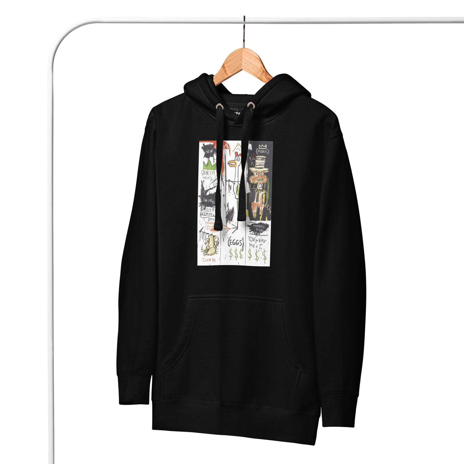 Jean-Michel Basquiat "Quality Meats for the Public" 1982 Artwork Printed Premium Streetwear Sweatshirt Hoodie Black