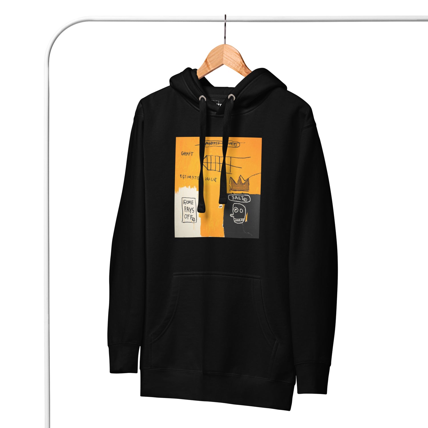 Jean-Michel Basquiat "Rome Pays Off" Artwork Printed Premium Streetwear Sweatshirt Hoodie Black