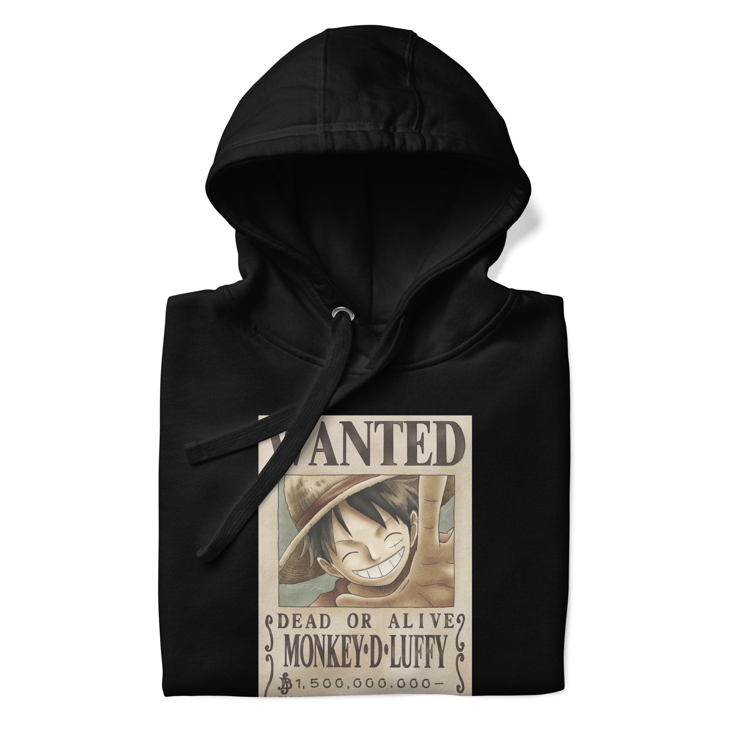 One Piece Monkey D. Luffy Straw Hat Pirates Wanted Poster Printed Premium Streetwear Hoodie Sweatshirt Black