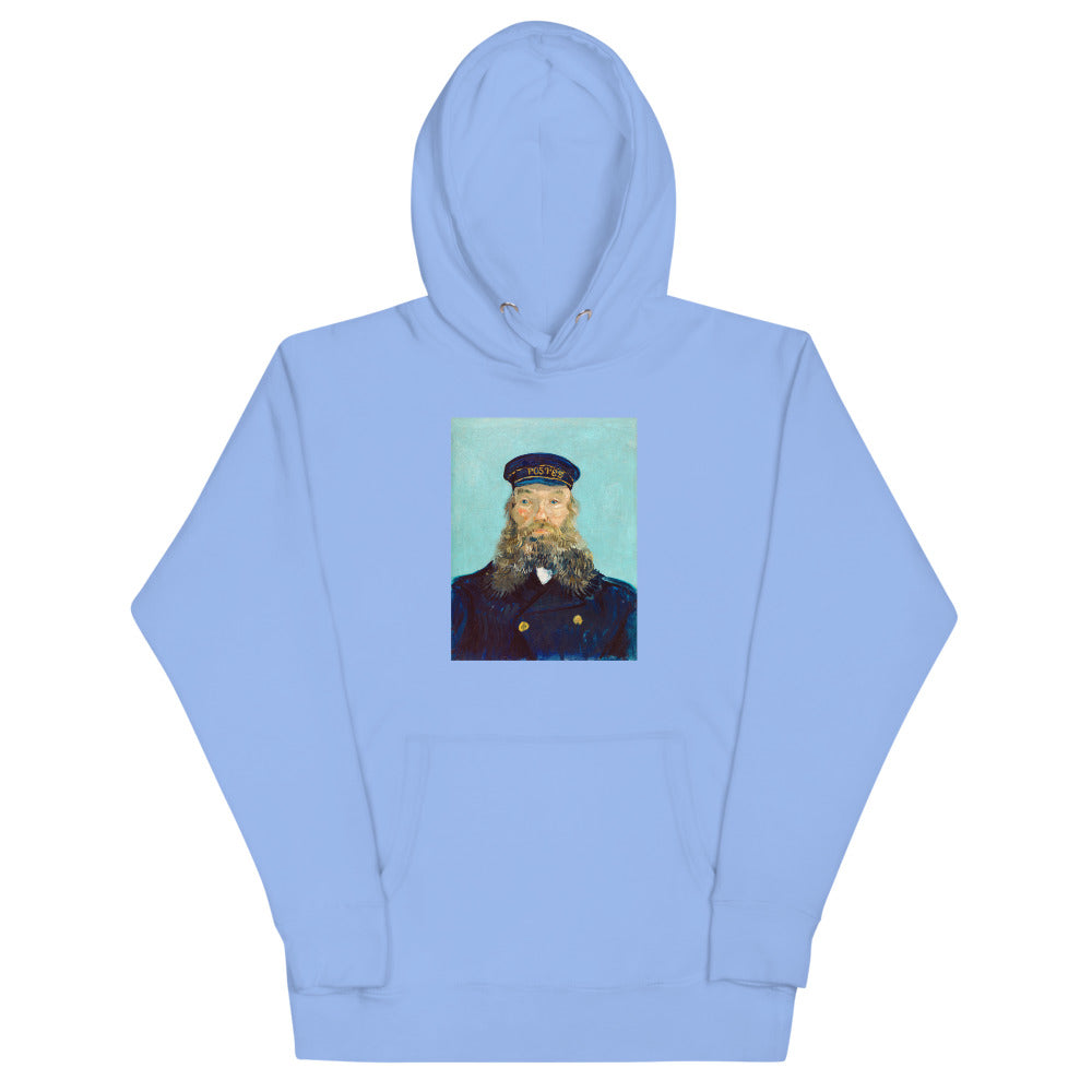Vincent Van Gogh Portrait of Postman Roulin Painting Printed Premium Carolina Blue Hoodie Sweatshirt Streetwear