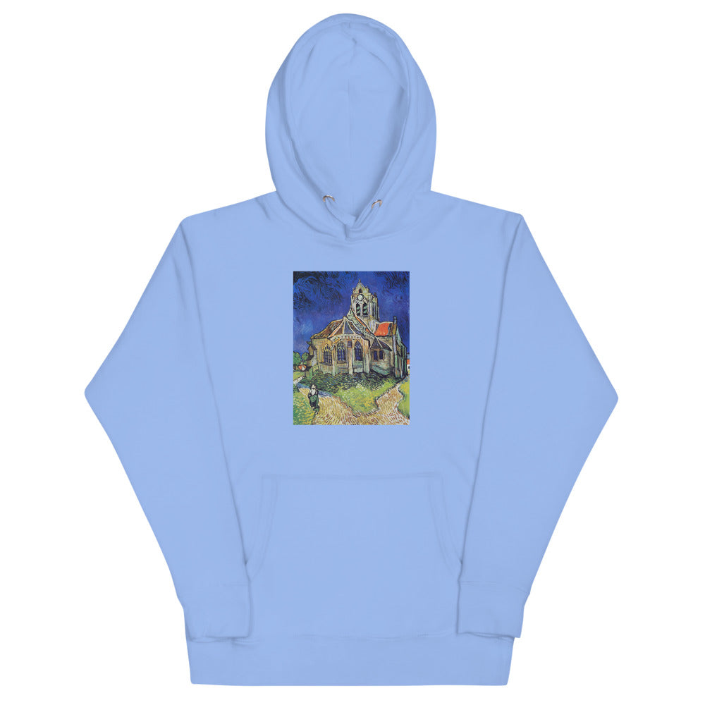 Vincent Van Gogh The Church at Auvers Painting Printed Premium Carolina Blue Hoodie Sweatshirt Streetwear