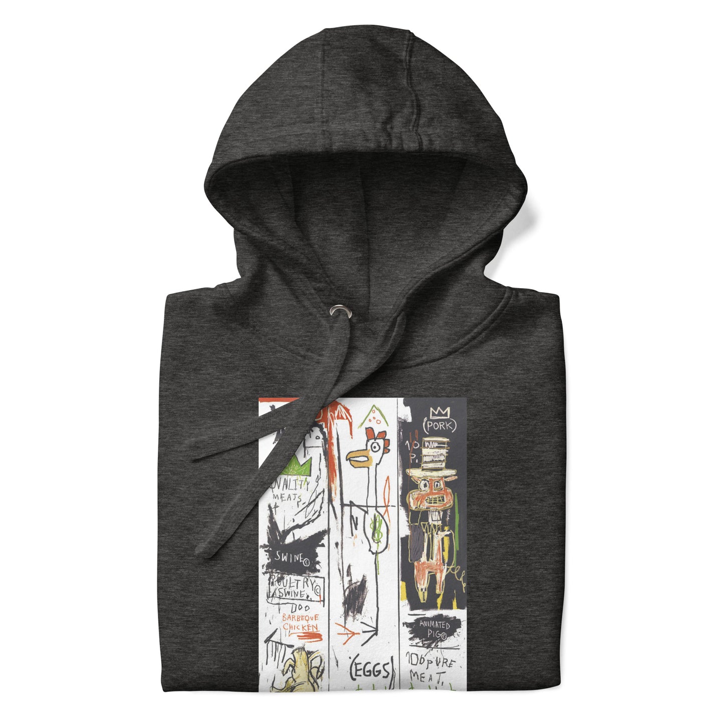 Jean-Michel Basquiat "Quality Meats for the Public" 1982 Artwork Printed Premium Streetwear Sweatshirt Hoodie Charcoal Grey