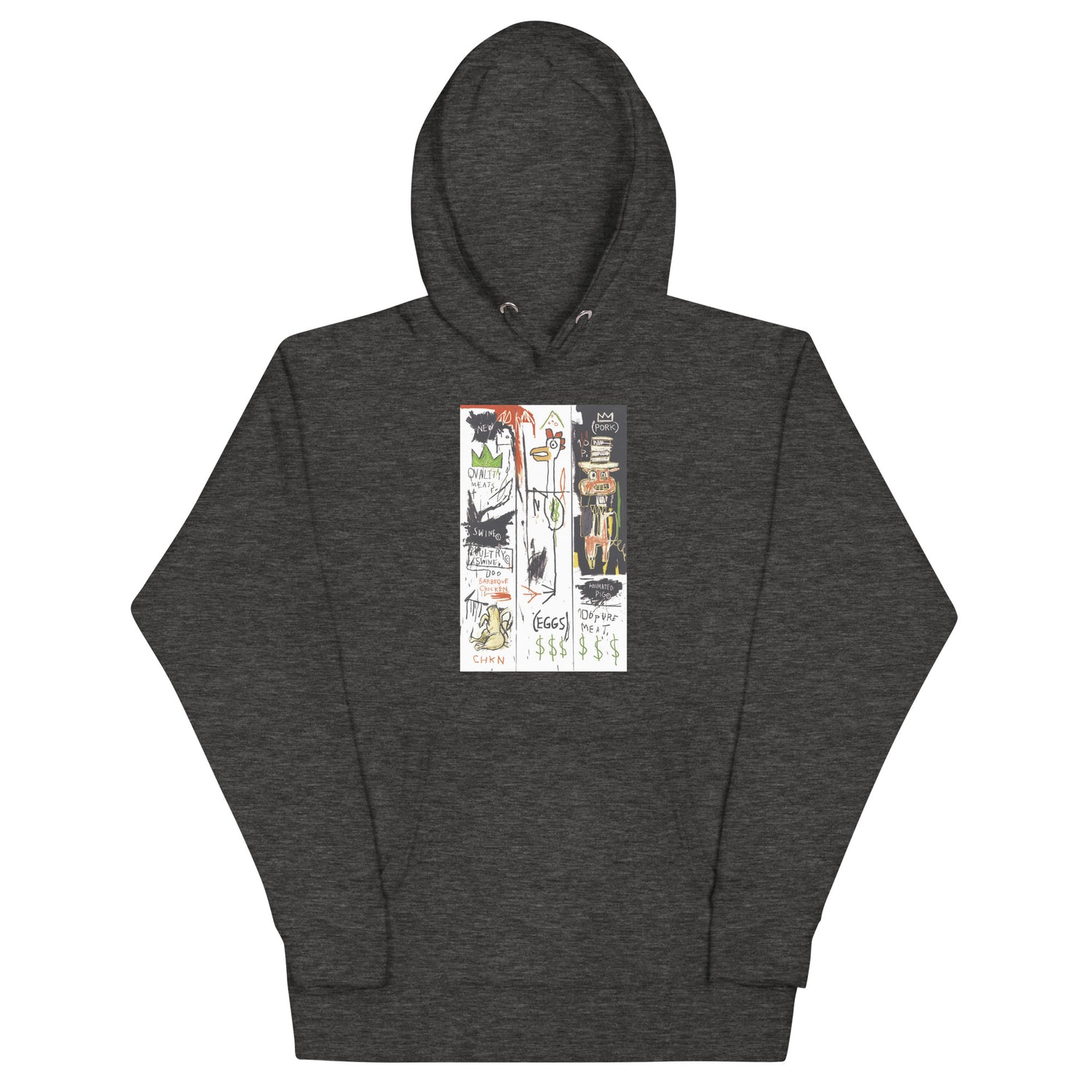 Jean-Michel Basquiat "Quality Meats for the Public" 1982 Artwork Printed Premium Streetwear Sweatshirt Hoodie Charcoal Grey