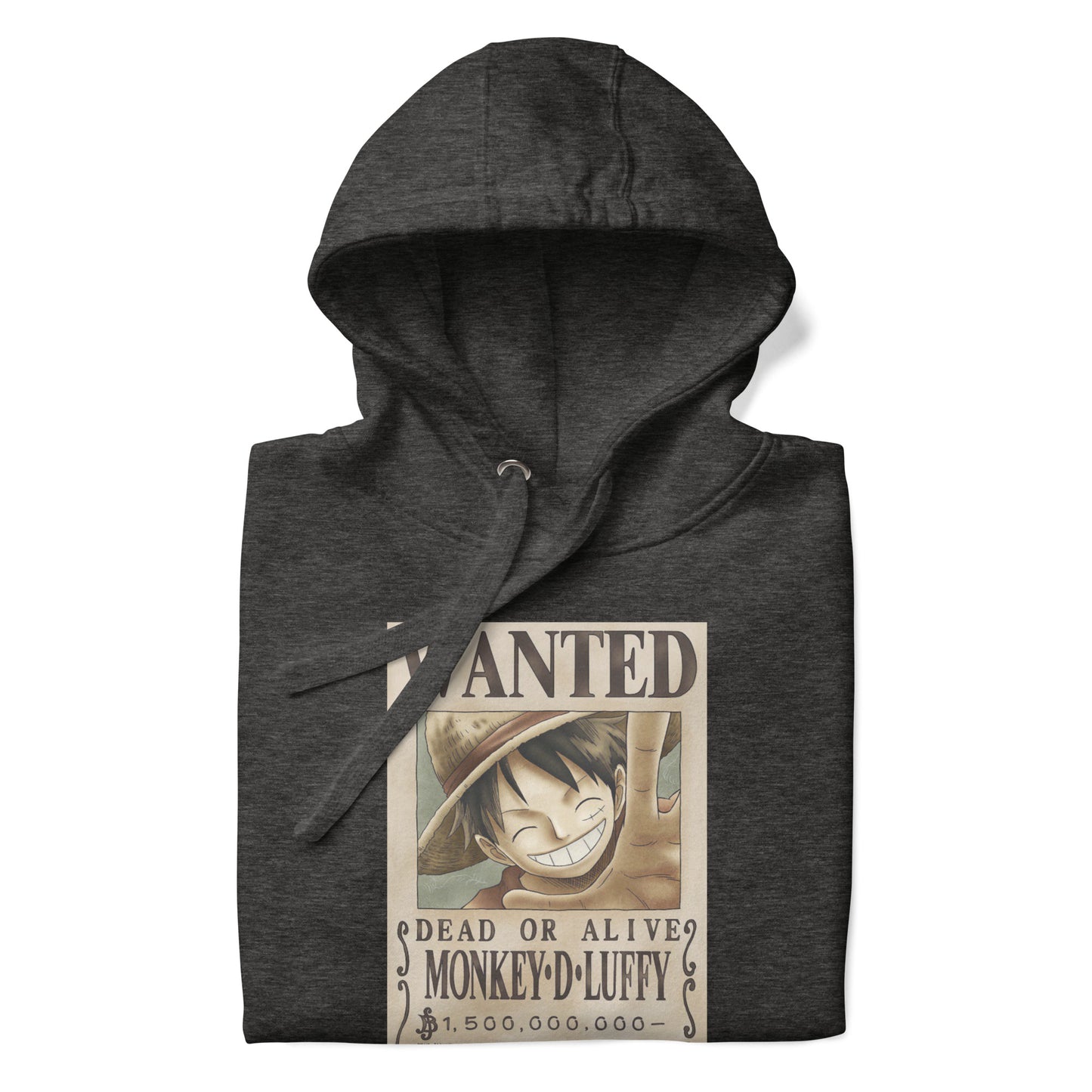 One Piece Monkey D. Luffy Straw Hat Pirates Wanted Poster Printed Premium Streetwear Hoodie Sweatshirt Charcoal Grey