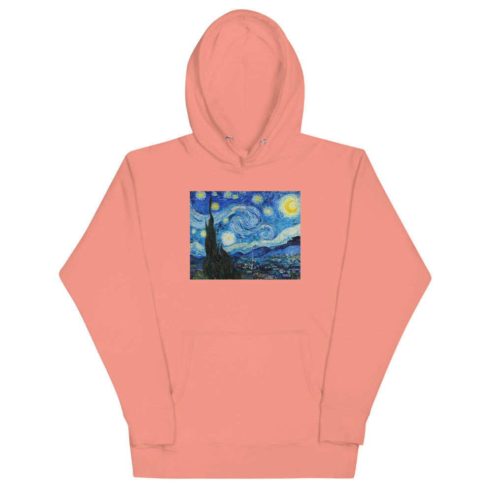 Vincent Van Gogh The Starry Night Painting Printed Premium Salmon Pink Hoodie Sweatshirt Streetwear