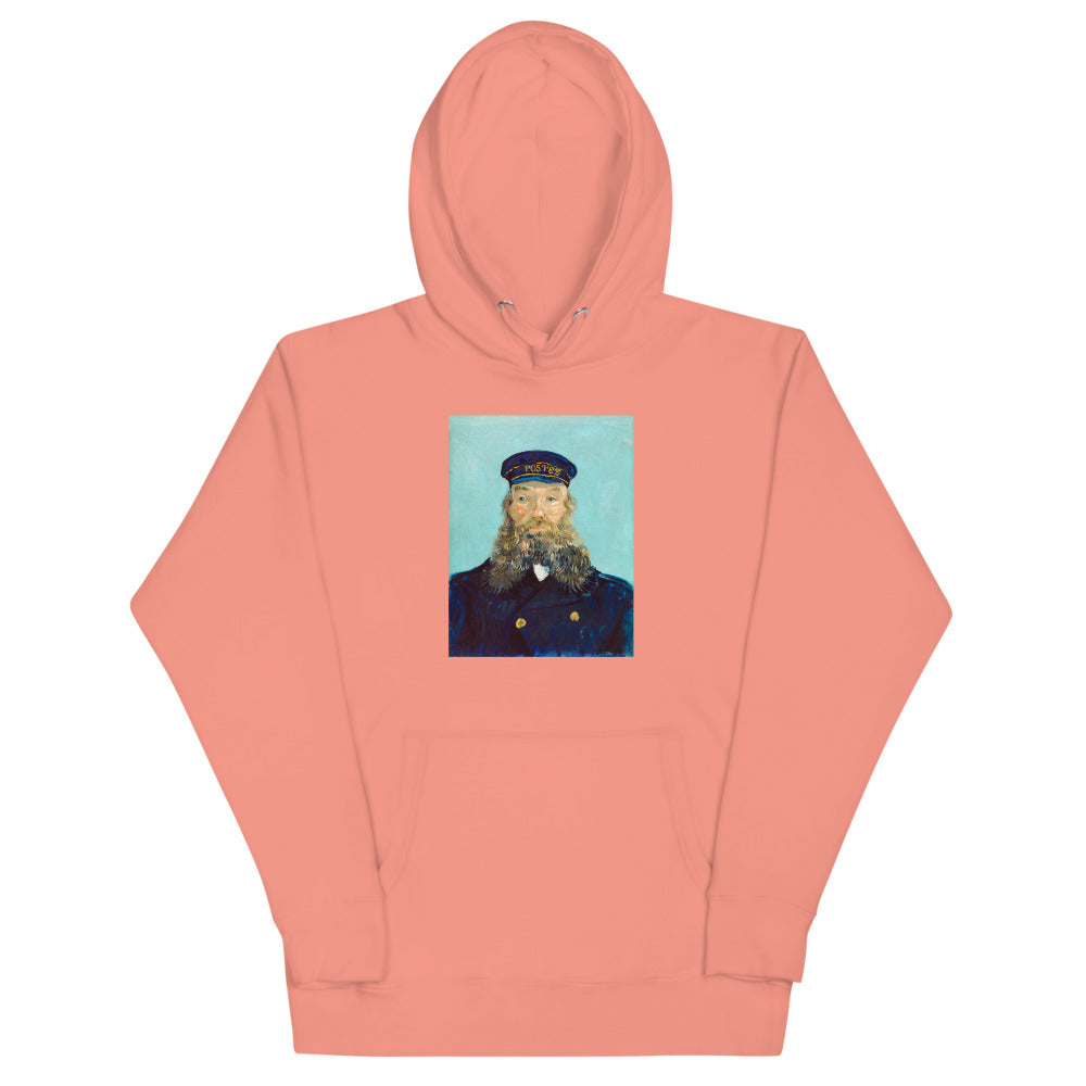 Vincent Van Gogh Portrait of Postman Roulin Painting Printed Premium Salmon Pink Hoodie Sweatshirt Streetwear