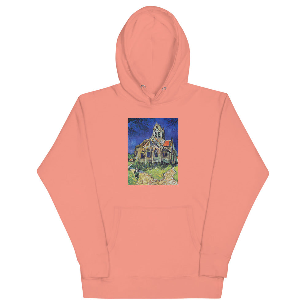 Vincent Van Gogh The Church at Auvers Painting Printed Premium Salmon Pink Hoodie Sweatshirt Streetwear
