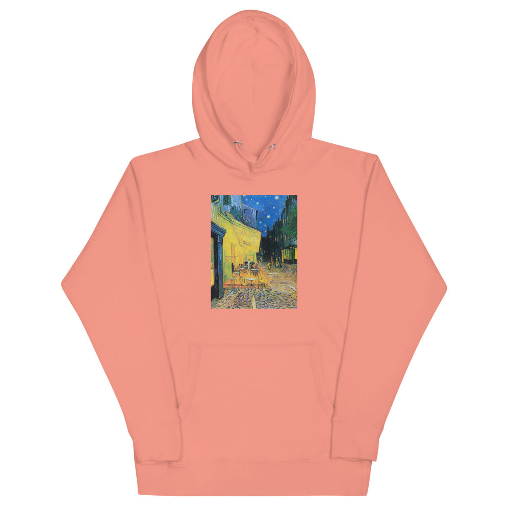 Vincent Van Gogh Café Terrace at Night Painting Printed Premium Salmon Pink Hoodie Sweatshirt Streetwear