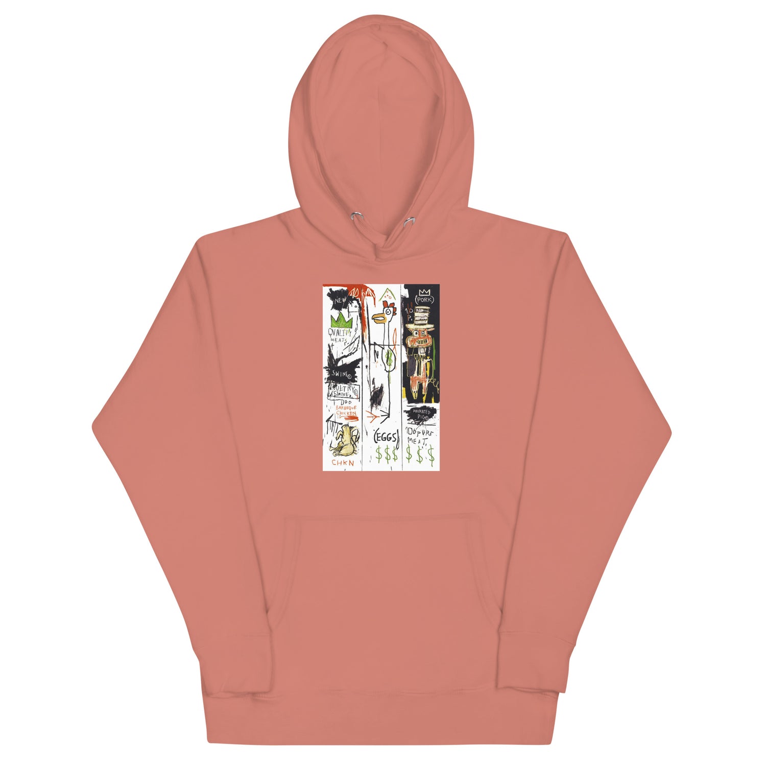 Jean-Michel Basquiat "Quality Meats for the Public" 1982 Artwork Printed Premium Streetwear Sweatshirt Hoodie Salmon Pink