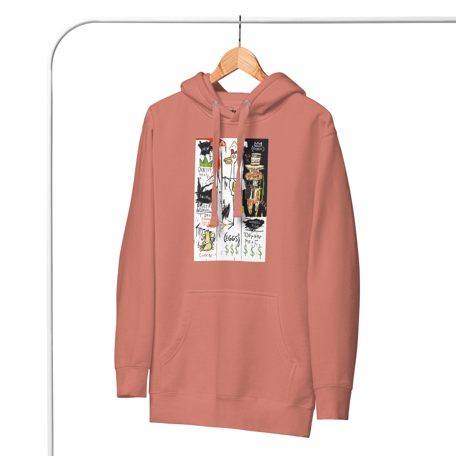 Jean-Michel Basquiat "Quality Meats for the Public" 1982 Artwork Printed Premium Streetwear Sweatshirt Hoodie Salmon Pink