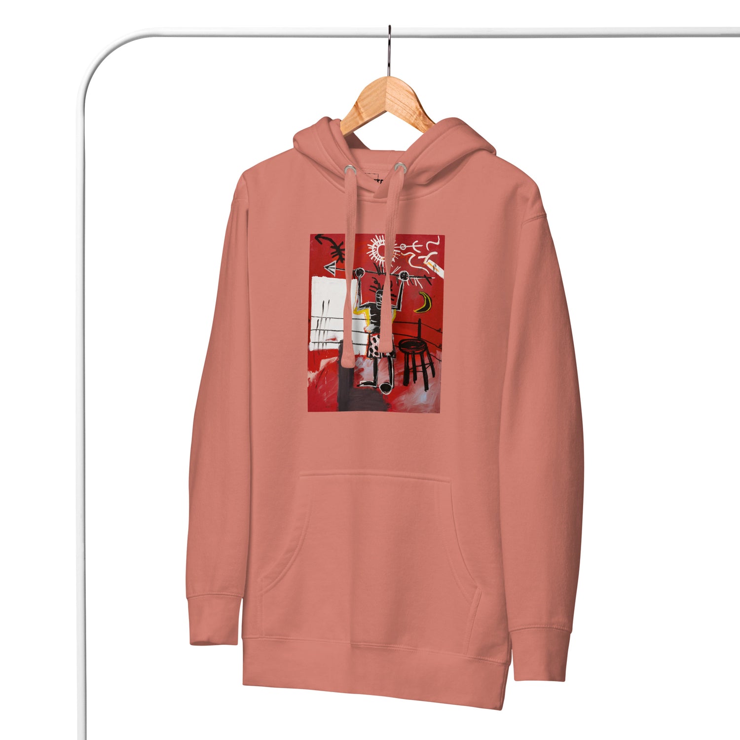 Jean-Michel Basquiat "The Ring" Artwork Printed Premium Streetwear Sweatshirt Hoodie Salmon Pink