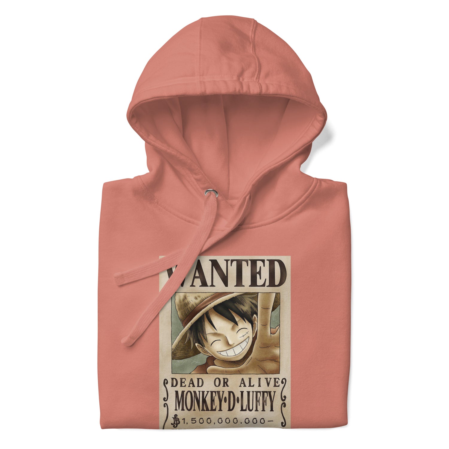 One Piece Monkey D. Luffy Straw Hat Pirates Wanted Poster Printed Premium Streetwear Hoodie Sweatshirt Salmon Pink
